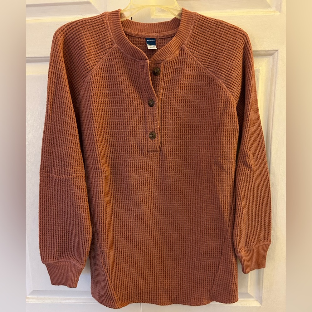 Waffle Fabric Henley Style Maternity Top